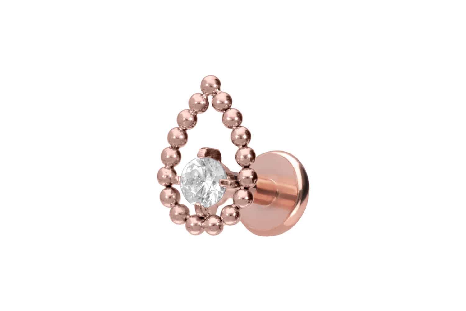 Titan Labret Piercing mit Push Fit TROPFEN + KRISTALL